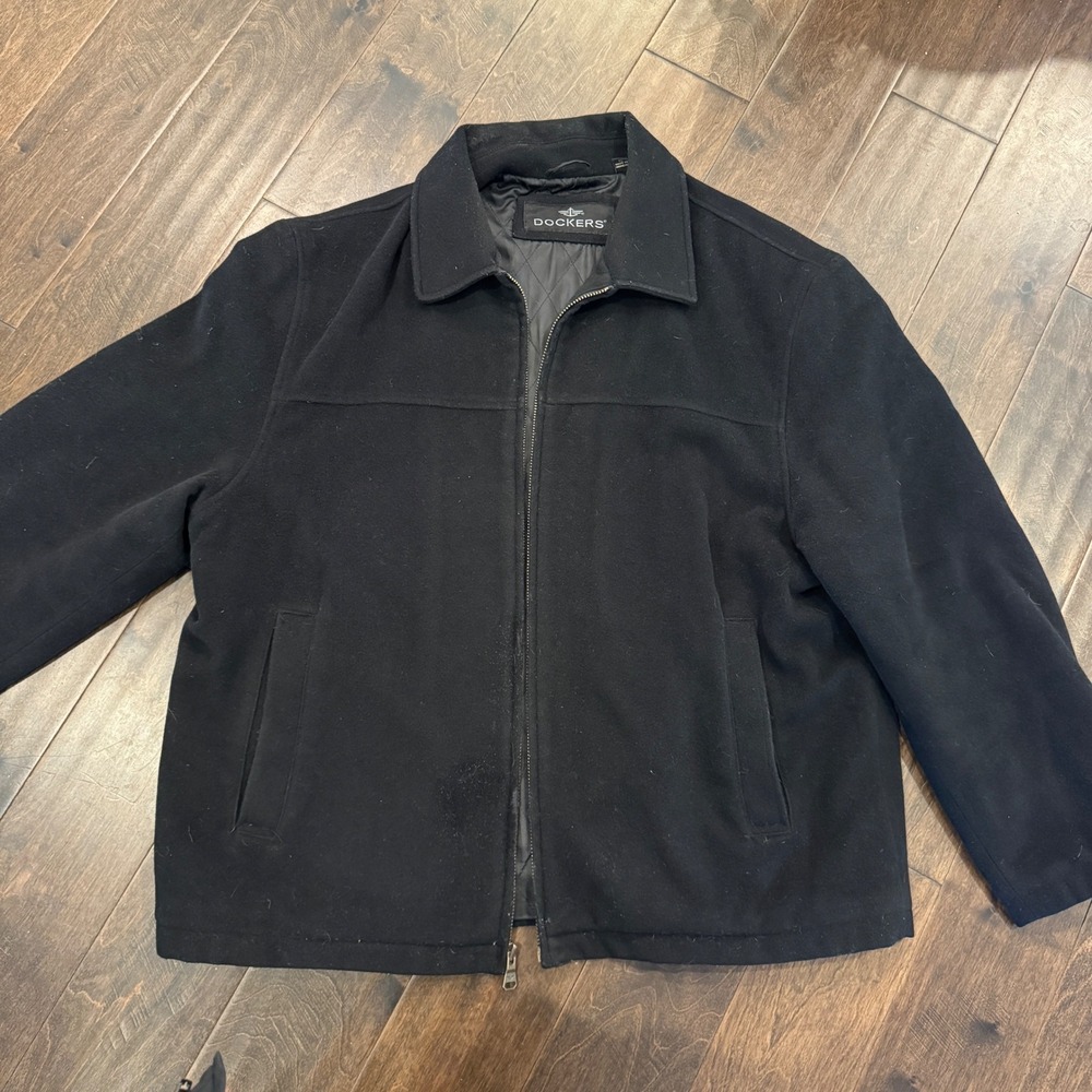 Dockers Mens Wool Blend Zip‎ Jacket Black XL Casual Winter Coat
